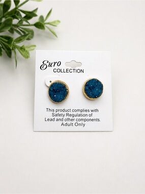 Euro Collection Blue Round Stud Earrings
